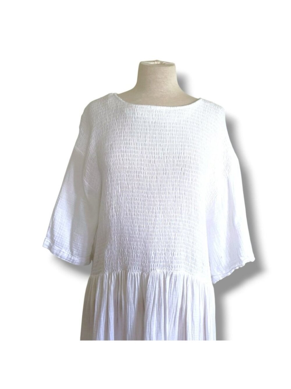 Shiny By Nature Womens Midi Dress 5XL White Cotton Gauze Smocked Minimalist - Picture 4 of 10